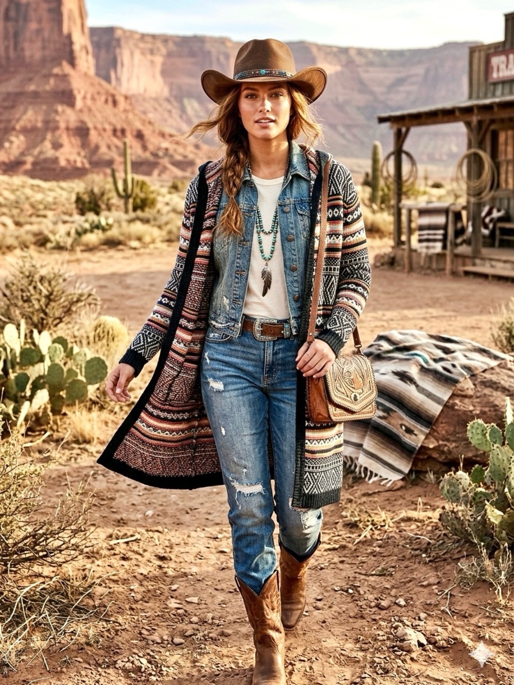 Aztec Southwestern boho open front cardigan w prairie Country southwestern vibe